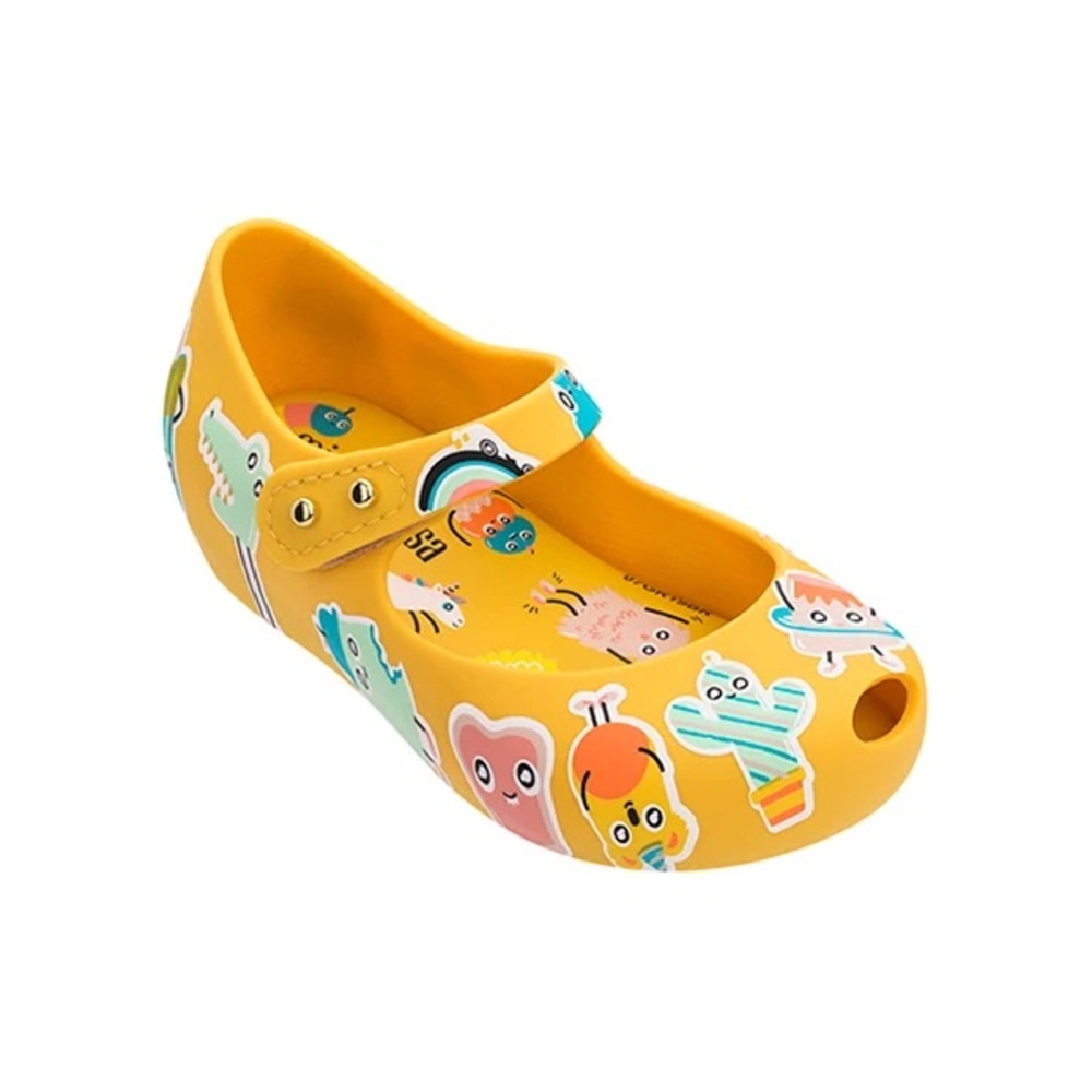 Mini Melissa Yellow Kids' Mary Jane Clog with Cartoon Stickers